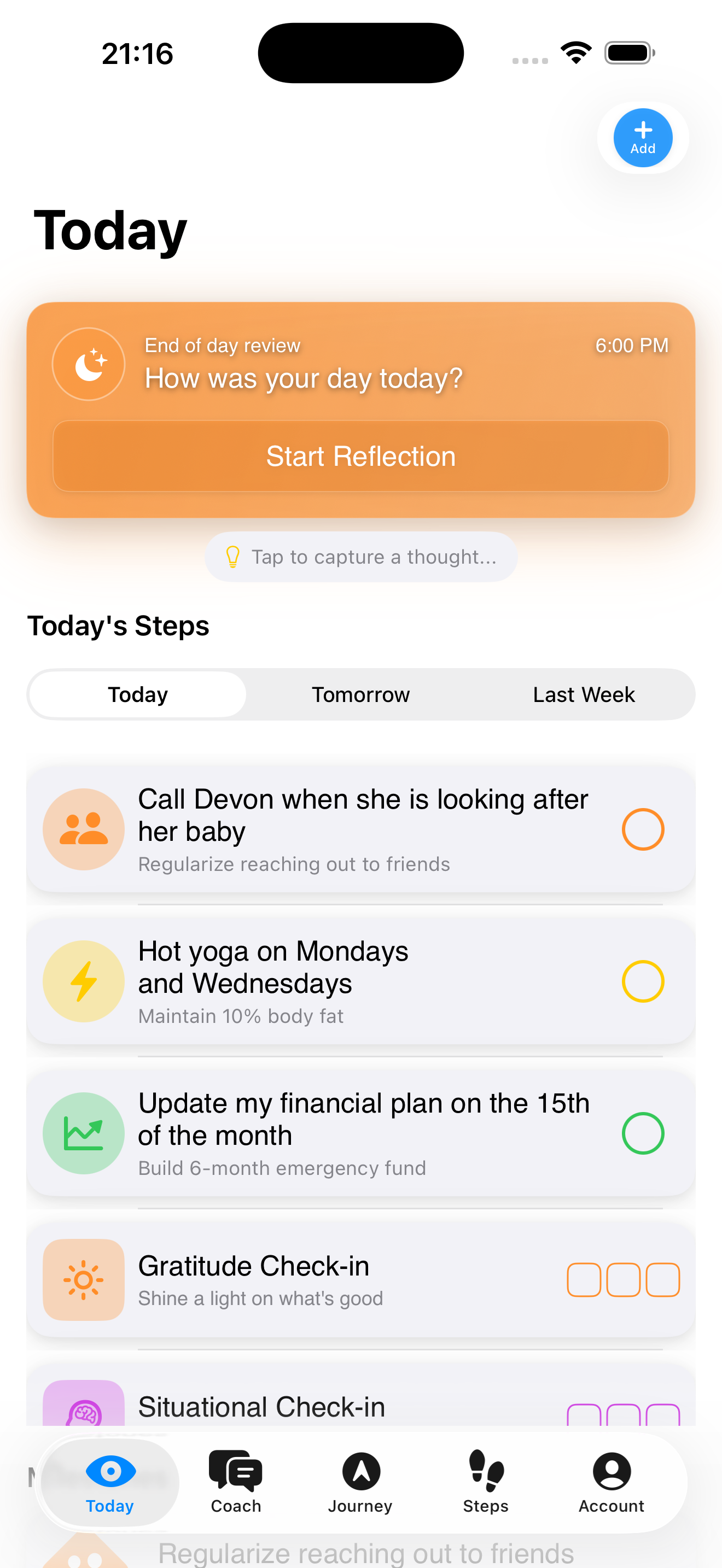 Today view showing completed steps